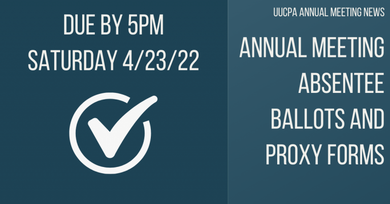 Absentee Ballot/Proxy form due by 5pm today (Sat, 4/23)