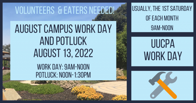 TODAY! Campus Work Day and Lunch Potluck • Sat, Aug 13