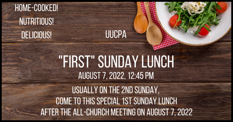 Special "First" Sunday Lunch • Aug 7, 12:45 pm