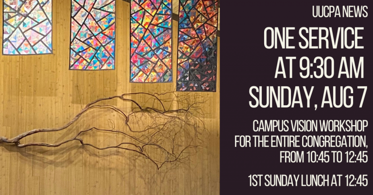 One service at 9:30 this Sunday, Aug 7