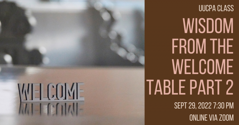 Save the Date for Wisdom From The Welcome Table - Part 2, Sep 29