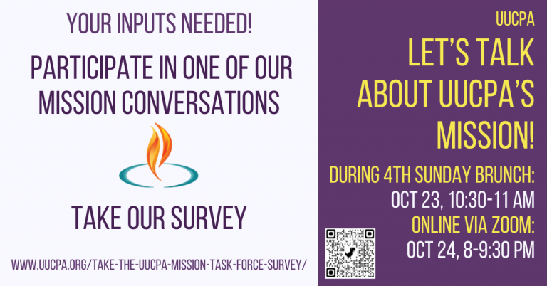 REMINDER: Please join us for a Mission Conversation on 10/23 (in-person) or 10/24 (on Zoom)!
