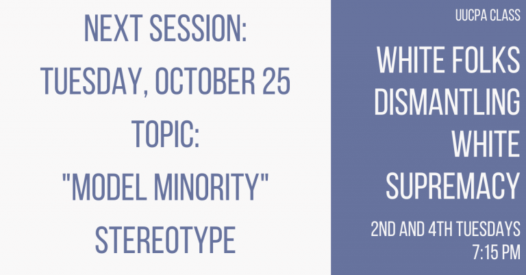 October 25 Session of White Folks Dismantling White Supremacy Coming Up!