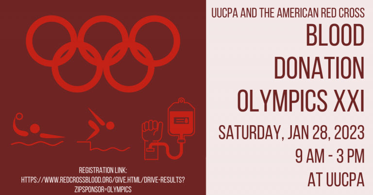 UUCPA Blood Drive on Jan 28 - register in advance