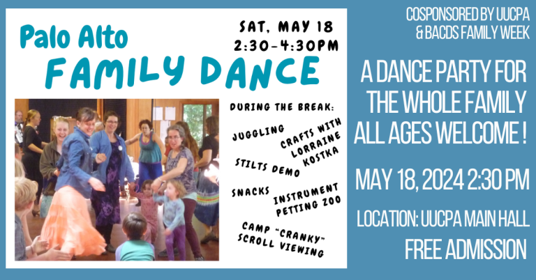Mark your calendars for the return of the all-church community dance: May 18, 2:30 pm