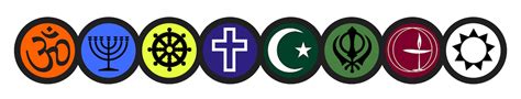 Symbols of eight religions, each in a circle