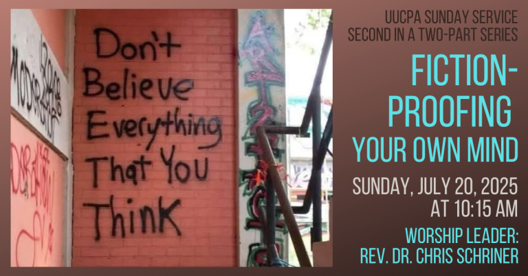 A stairwell with several pieces of graffiti. The most prominent, straight ahead, is "Don't believe everything that you think."