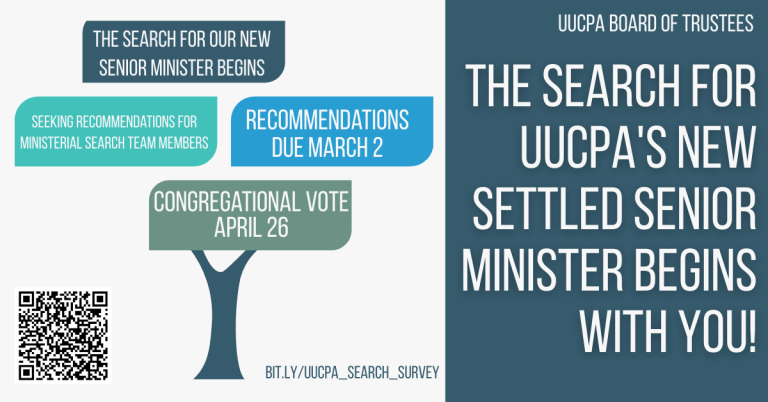 The search for UUCPA's new settled Senior Minister begins with you! 