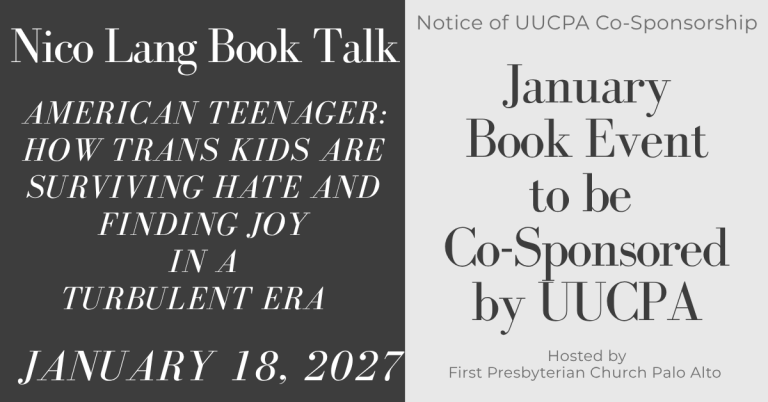 January Book Event to be Co-Sponsored by UUCPA